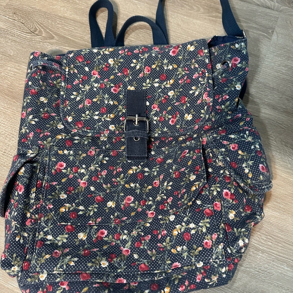 dELiA*s Blue and Red Backpack with Vintage Floral Design